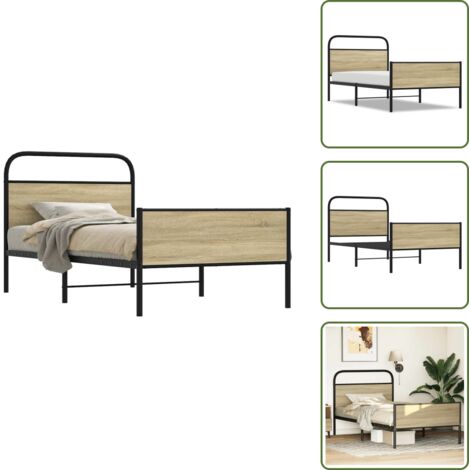 The Living Store Estructura de cama sin colchón 100x190 cm madera roble Sonoma - Estructura de cama