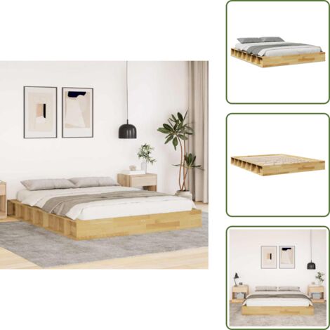 The Living Store Estructura de cama sin colchón 135x190 cm madera maciza roble - Estructura de cama