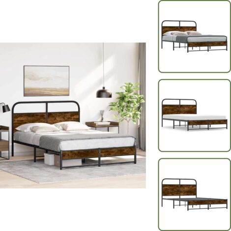 The Living Store Estructura de cama sin colchón 140x190 cm madera roble ahumado - Cama sin colchón