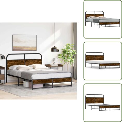 The Living Store Estructura de cama sin colchón 140x200 cm madera roble ahumado - Cama sin colchón