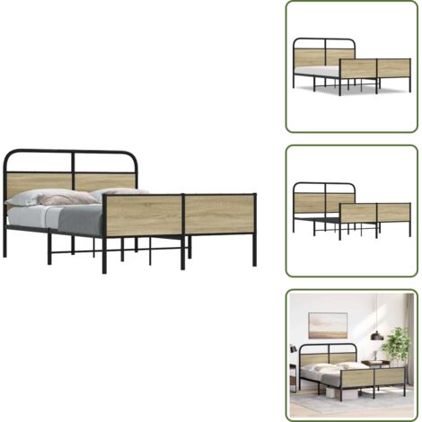 The Living Store Estructura de cama sin colchón 140x200 cm madera roble Sonoma - Estructura de cama