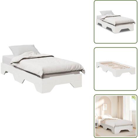 The Living Store Estructura de cama sin colchón apilable blanca 90x190 cm - Estructura de cama