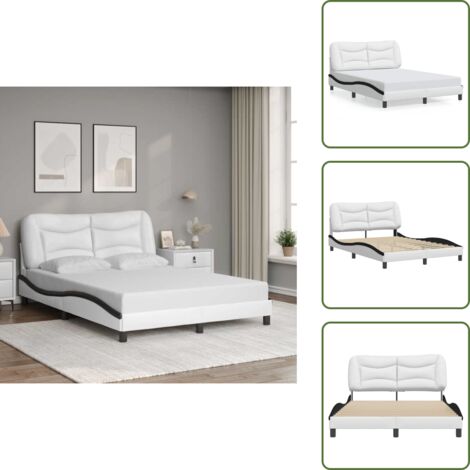 The Living Store Estructura de cama sin colchón Hvar cuero sintético blanco negro 140x200cm - Cabecero de cama