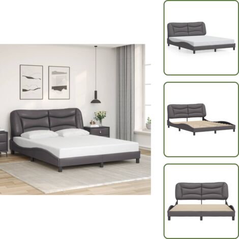 The Living Store Estructura de cama sin colchón Hvar cuero sintético gris 160x200 cm - Cabecero de cama