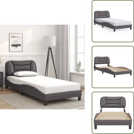 The Living Store Estructura de cama sin colchón Hvar cuero sintético gris 90x200 cm - Cabecero de cama
