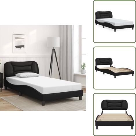 The Living Store Estructura de cama sin colchón Hvar cuero sintético negro 100x200 cm - Cabecero de cama
