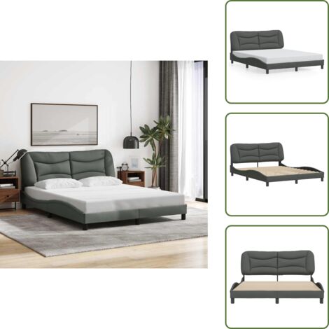 The Living Store Estructura de cama sin colchón Hvar de tela gris oscuro 160x200 cm - Cabecero de cama