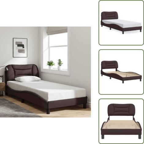 The Living Store Estructura de cama sin colchón Hvar tela marrón oscuro 90x200 cm - Cabecero de cama