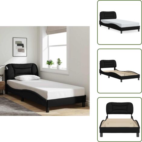 The Living Store Estructura de cama sin colchón Hvar tela negro 90x200 cm - Cabecero de cama