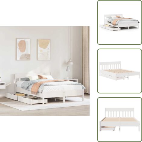 The Living Store Estructura de cama sin colchón madera de pino blanca 120x200 cm - Estructura de cama