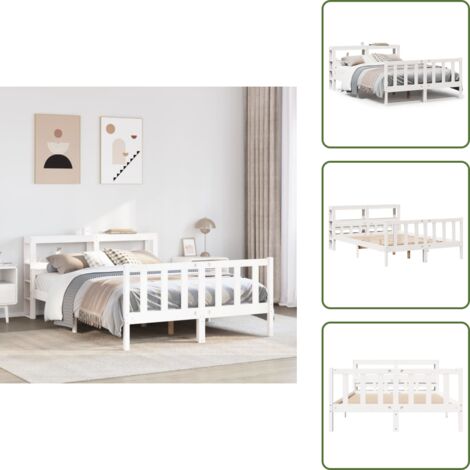 The Living Store Estructura de cama sin colchón madera de pino blanca 150x200 cm - Estructura de cama