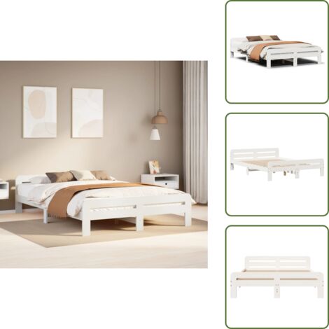 The Living Store Estructura de cama sin colchón madera de pino blanca 150x200 cm - Estructura de cama