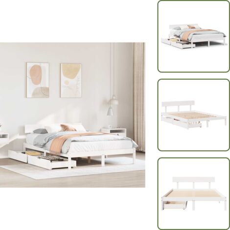 The Living Store Estructura de cama sin colchón madera de pino blanca 150x200 cm - Estructura de cama