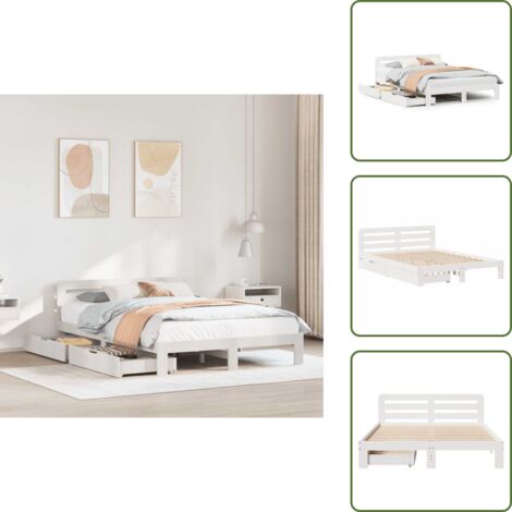 The Living Store Estructura de cama sin colchón madera de pino blanca 150x200 cm - Estructura de cama