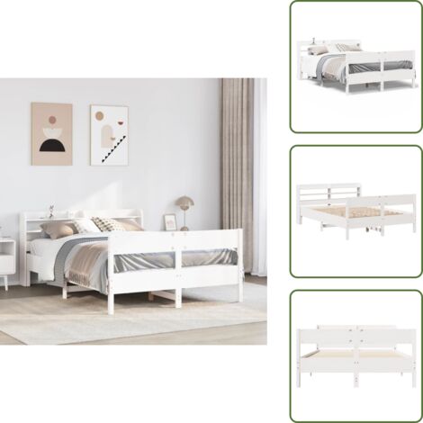 The Living Store Estructura de cama sin colchón madera de pino blanca 150x200 cm - Estructura de cama