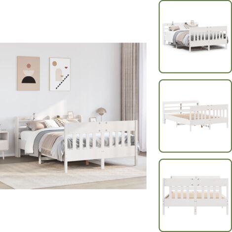 The Living Store Estructura de cama sin colchón madera de pino blanca 150x200 cm - Estructura de cama