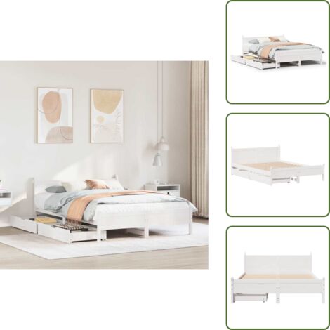 The Living Store Estructura de cama sin colchón madera de pino blanca 150x200 cm - Estructura de cama