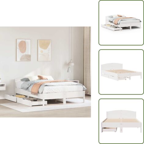 The Living Store Estructura de cama sin colchón madera de pino blanco 135x190 cm - Estructura de cama
