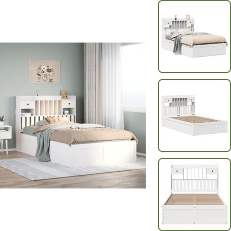 The Living Store Estructura de cama sin colchón madera de pino blanco 135x190 cm - Estructura de cama