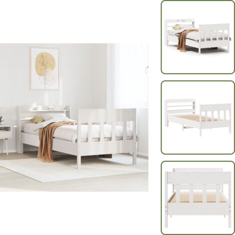 The Living Store Estructura de cama sin colchón madera maciza blanca 75x190 cm - Estructura de cama