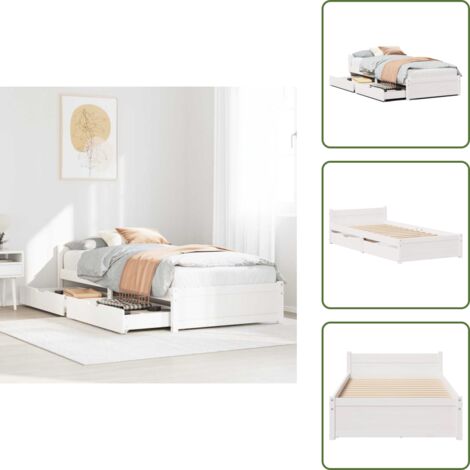 The Living Store Estructura de cama sin colchón madera maciza blanca 90x190 cm - Estructura de cama