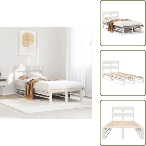 The Living Store Estructura de cama sin colchón madera maciza blanca 90x190 cm - Estructura de cama