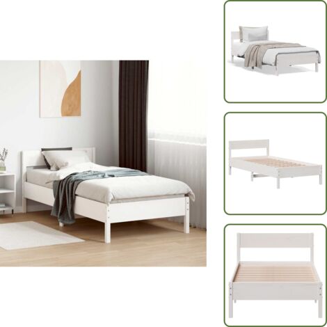 The Living Store Estructura de cama sin colchón madera maciza blanca 90x190 cm - Estructura de cama