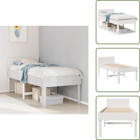 The Living Store Estructura de cama sin colchón madera maciza blanca 90x190 cm - Estructura de cama