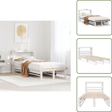 The Living Store Estructura de cama sin colchón madera maciza blanca 90x190 cm - Estructura de cama