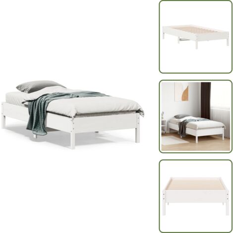 The Living Store Estructura de cama sin colchón madera maciza blanca 90x190 cm - Estructura de cama