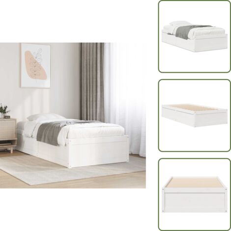 The Living Store Estructura de cama sin colchón madera maciza blanca 90x190 cm - Estructura de cama