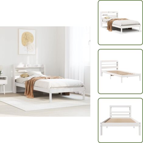 The Living Store Estructura de cama sin colchón madera maciza blanca 90x190 cm - Estructura de cama