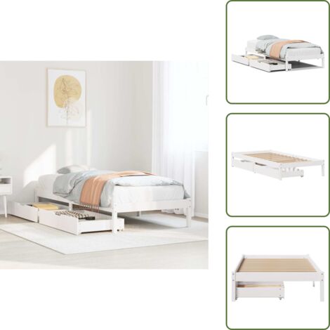 The Living Store Estructura de cama sin colchón madera maciza blanca 90x190 cm - Estructura de cama