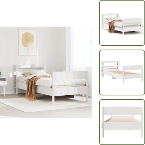 The Living Store Estructura de cama sin colchón madera maciza blanca 90x190 cm - Estructura de cama