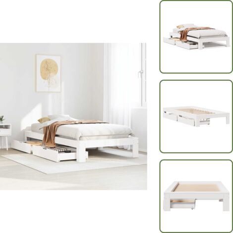 The Living Store Estructura de cama sin colchón madera maciza blanca 90x190 cm - Estructura de cama