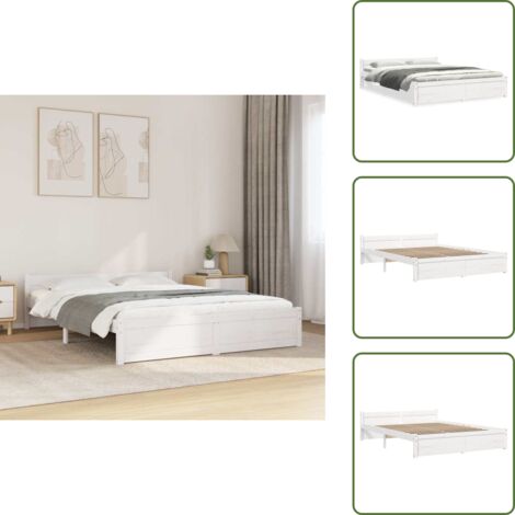 The Living Store Estructura de cama sin colchón madera maciza blanco 160x200 cm - Cama de madera