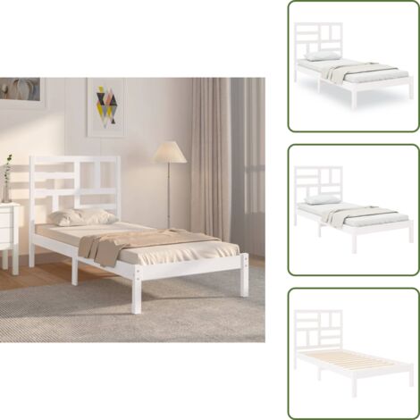 The Living Store Estructura de cama sin colchón madera maciza blanco 90x200 cm - Estructura de cama