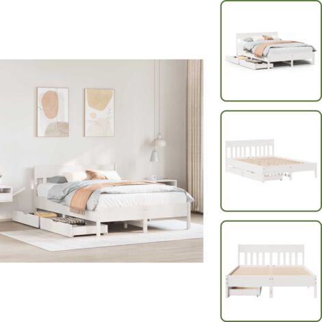 The Living Store Estructura de cama sin colchón madera maciza de pino 160x200 cm - Estructura de cama