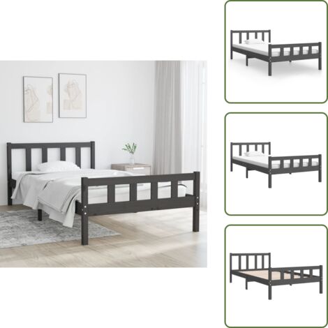 The Living Store Estructura de cama sin colchón madera maciza gris 100x200 cm - Estructura de cama