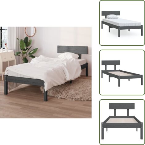 The Living Store Estructura de cama sin colchón madera maciza gris 100x200 cm - Estructura de cama