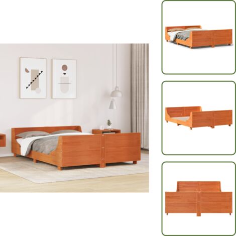 The Living Store Estructura de cama sin colchón madera maciza marrón 135x190 cm - Estructura de cama
