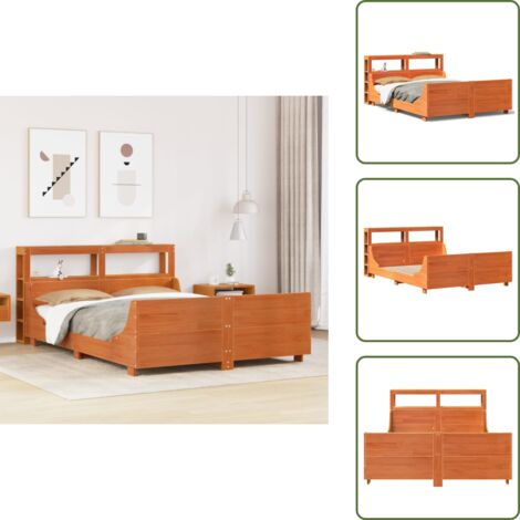 The Living Store Estructura de cama sin colchón madera maciza marrón 135x190 cm - Estructura de cama