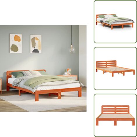 The Living Store Estructura de cama sin colchón madera maciza marrón 135x190 cm - Estructura de cama