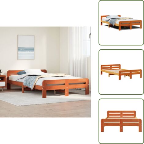 The Living Store Estructura de cama sin colchón madera maciza marrón 135x190 cm - Estructura de cama
