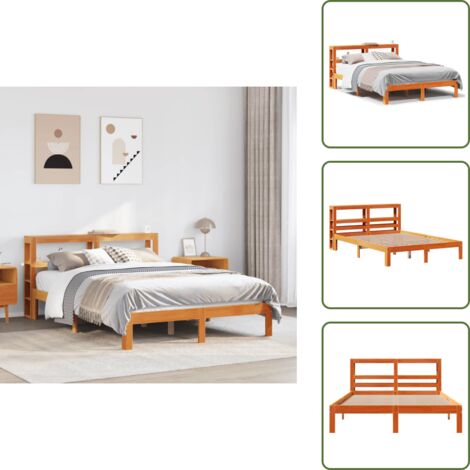 The Living Store Estructura de cama sin colchón madera maciza marrón 135x190 cm - Estructura de cama
