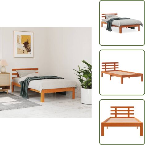 The Living Store Estructura de cama sin colchón madera maciza marrón 75x190 cm - Estructura de cama