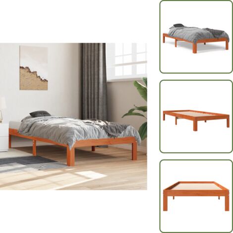 The Living Store Estructura de cama sin colchón madera maciza marrón 90x190 cm - Estructura de cama
