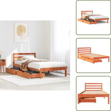 The Living Store Estructura de cama sin colchón madera maciza marrón 90x190 cm - Estructura de cama