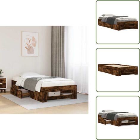 The Living Store Estructura de cama sin colchón madera roble ahumado 90x190 cm - Estructura de cama