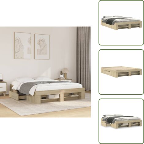 The Living Store Estructura de cama sin colchón madera roble Sonoma 150x200 cm - Estructura de cama